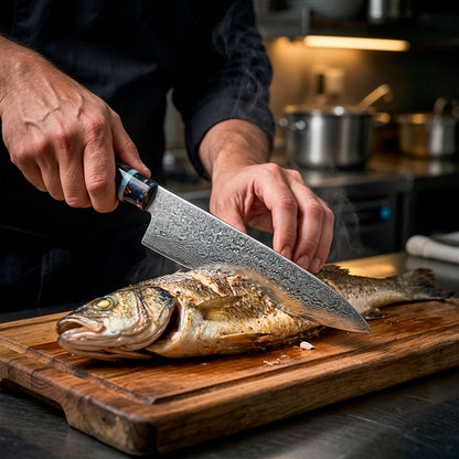 8-Piece Damascus Chef Knife Set VG10 with Black Speckled Resin Handles