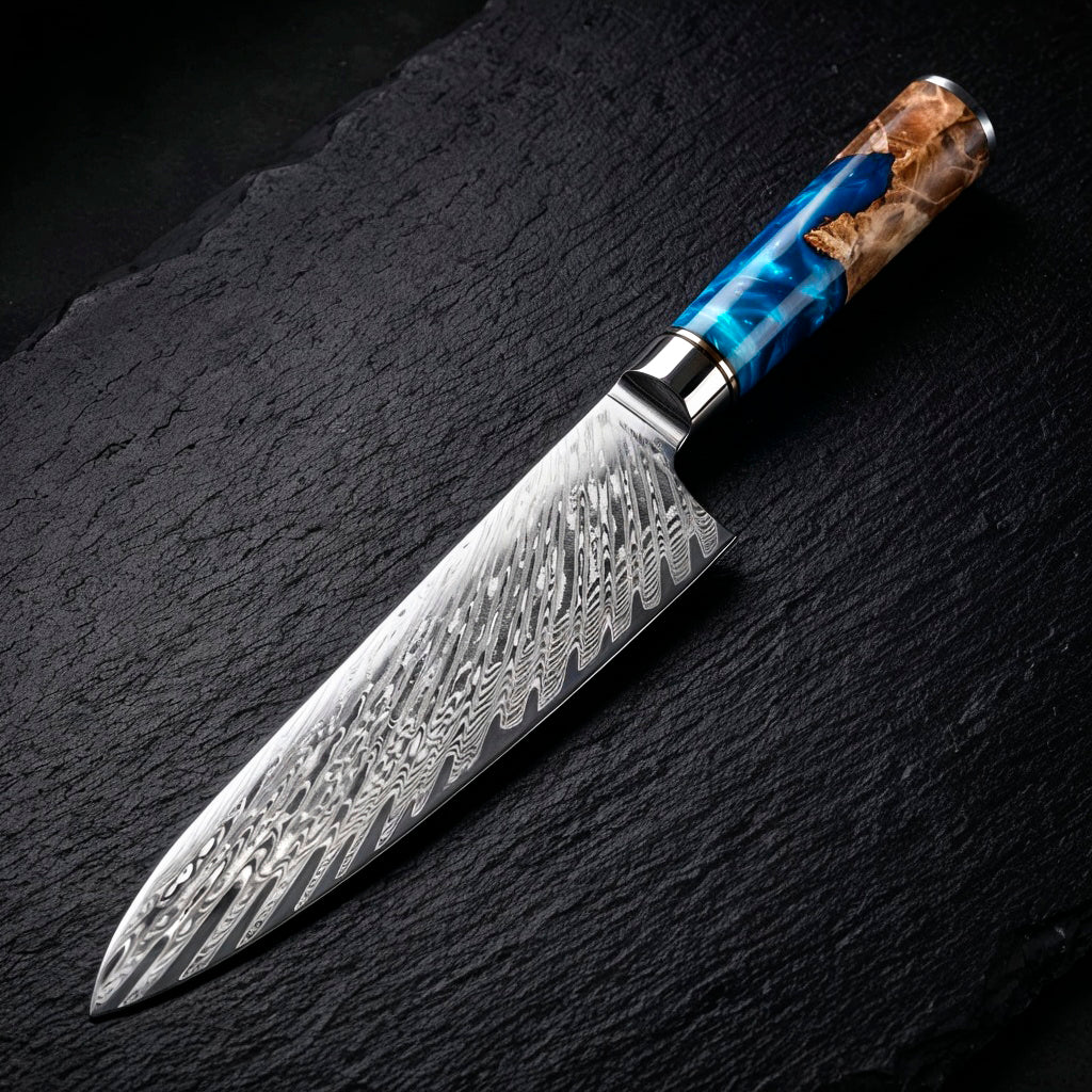 VG10 Steel Damascus Chef Knife Set with Blue Handles