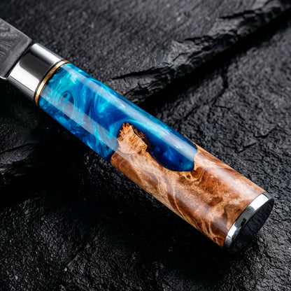 VG10 Steel Damascus Chef Knife Set with Blue Handles