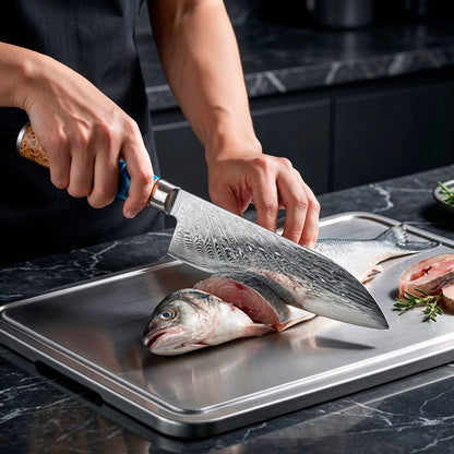 VG10 Steel Damascus Chef Knife Set with Blue Handles