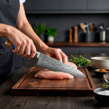 VG10 Steel Damascus Chef Knife Set with Blue Handles