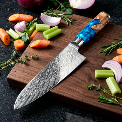 VG10 Steel Damascus Chef Knife Set with Blue Handles