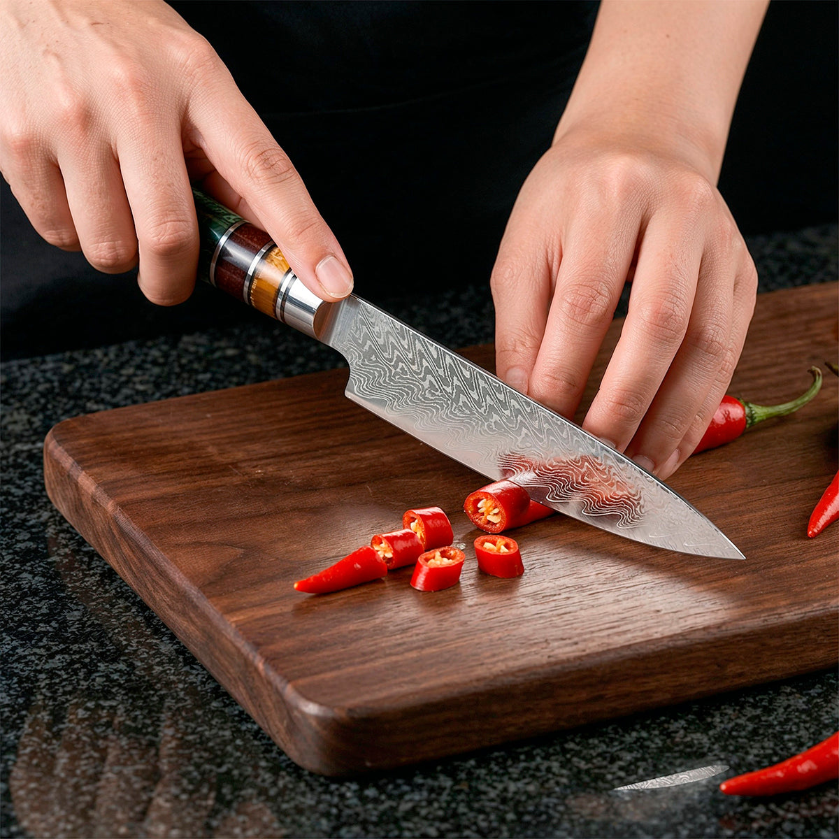 VG10 Steel 8-Piece Damascus Chef Knife Set with Green Handles