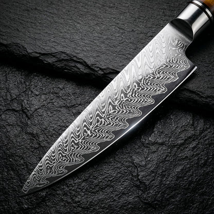 VG10 Steel 8-Piece Damascus Chef Knife Set with Green Handles