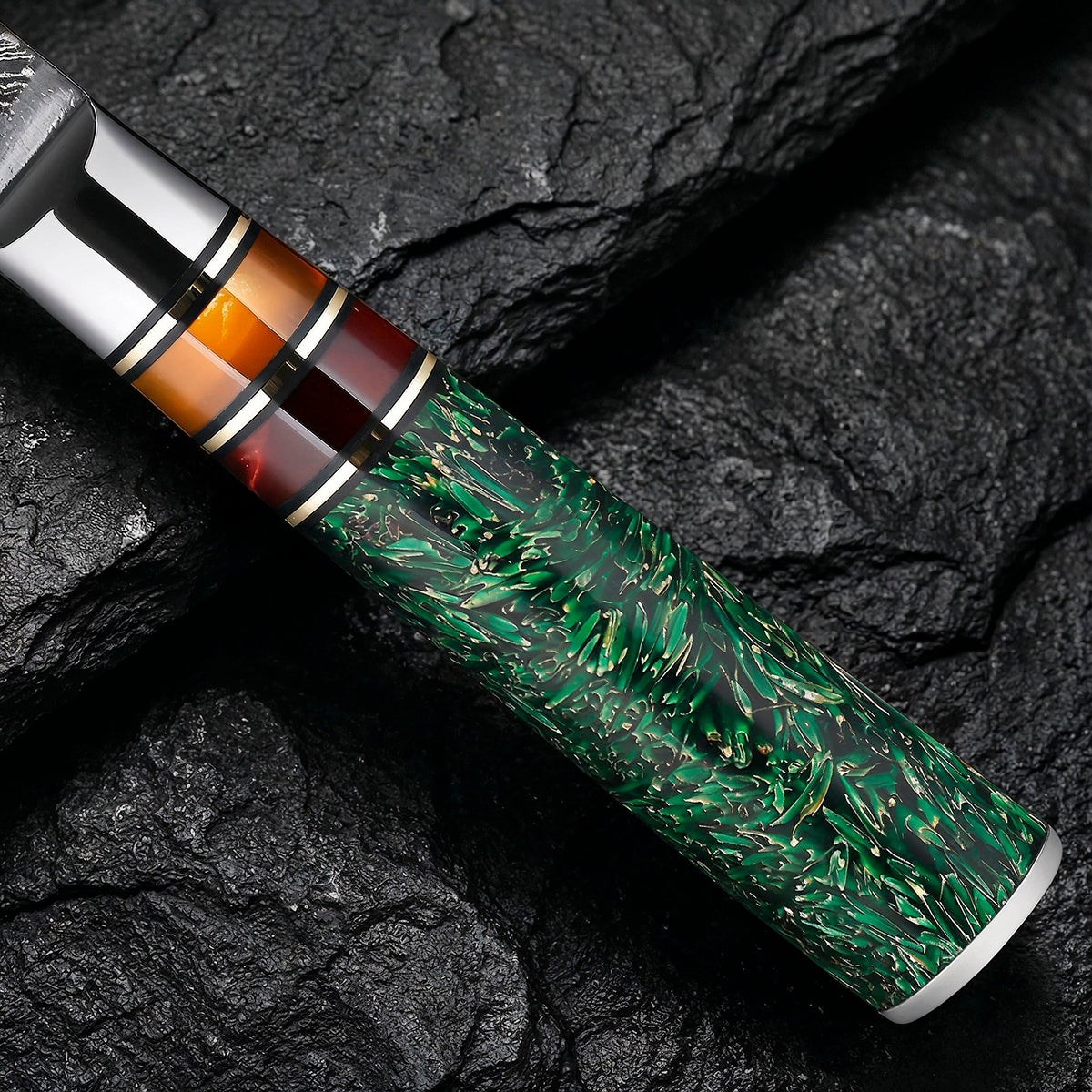 VG10 Steel 8-Piece Damascus Chef Knife Set with Green Handles