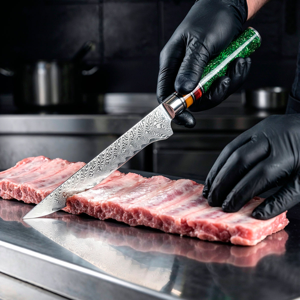 VG10 Steel 8-Piece Damascus Chef Knife Set with Green Handles