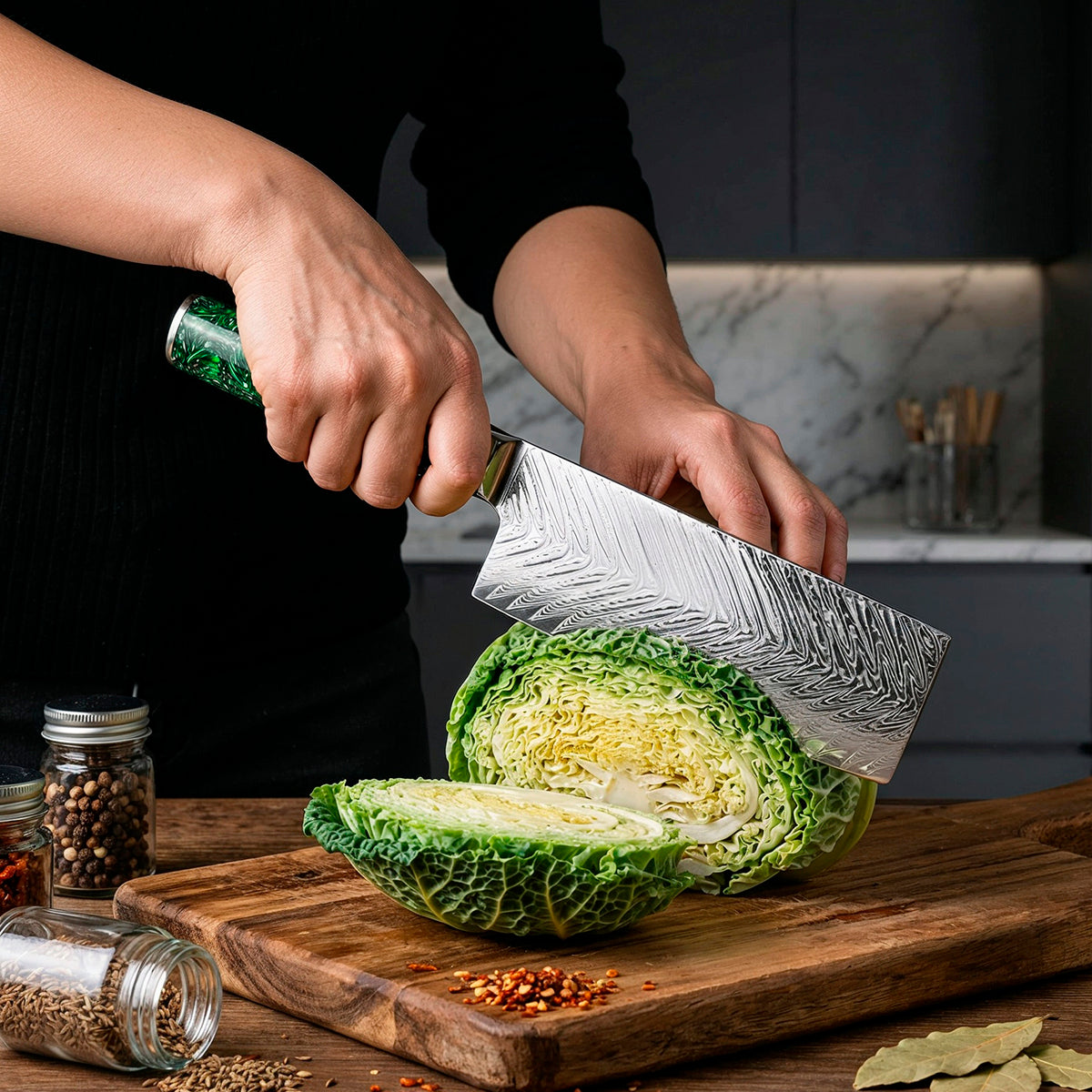 VG10 Steel 8-Piece Damascus Chef Knife Set with Green Handles