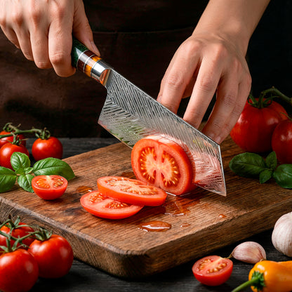 VG10 Steel 8-Piece Damascus Chef Knife Set with Green Handles