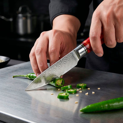 9-Piece Damascus Chef Knife Set with Red Handles VG10