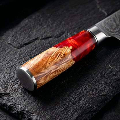 9-Piece Damascus Chef Knife Set with Red Handles VG10