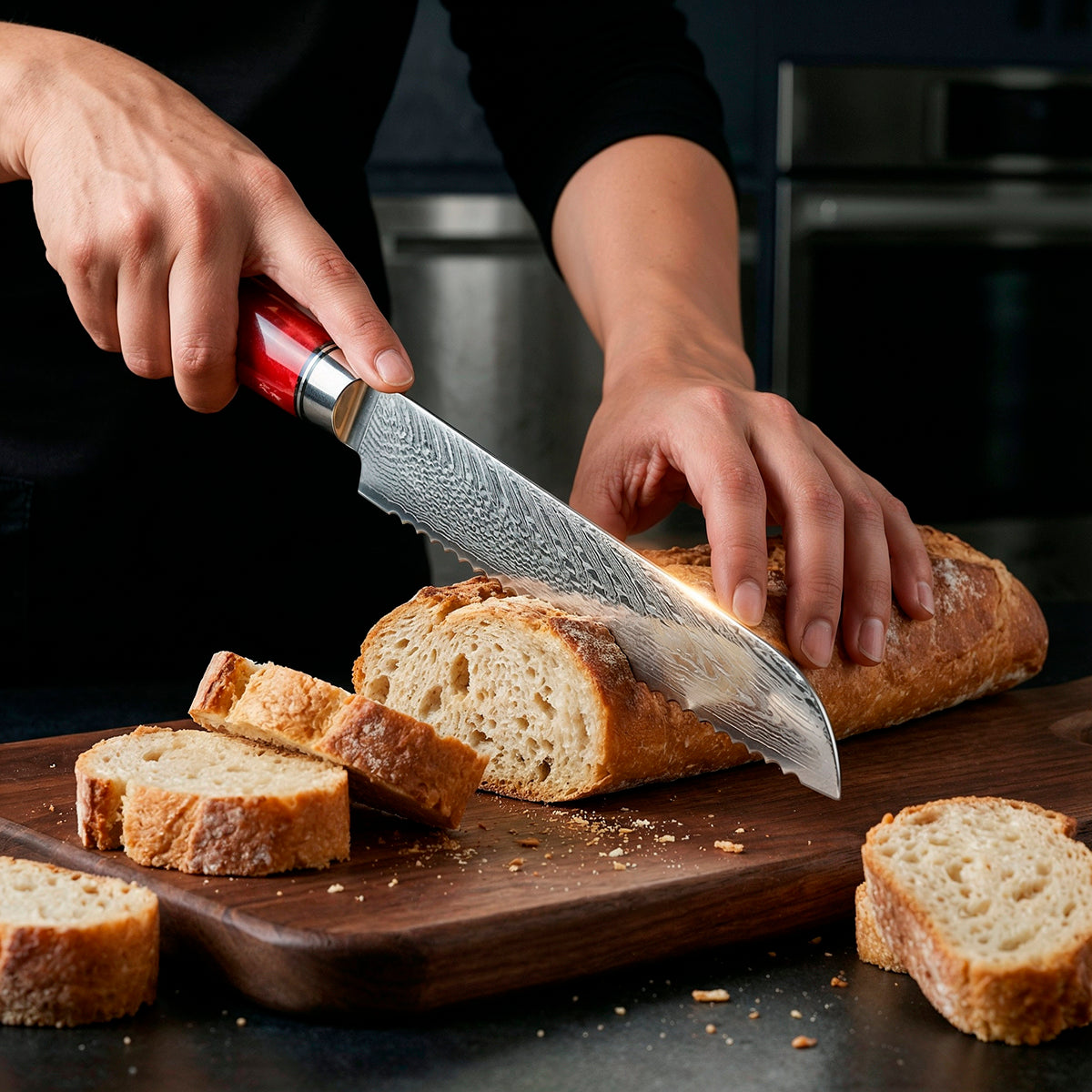 9-Piece Damascus Chef Knife Set with Red Handles VG10