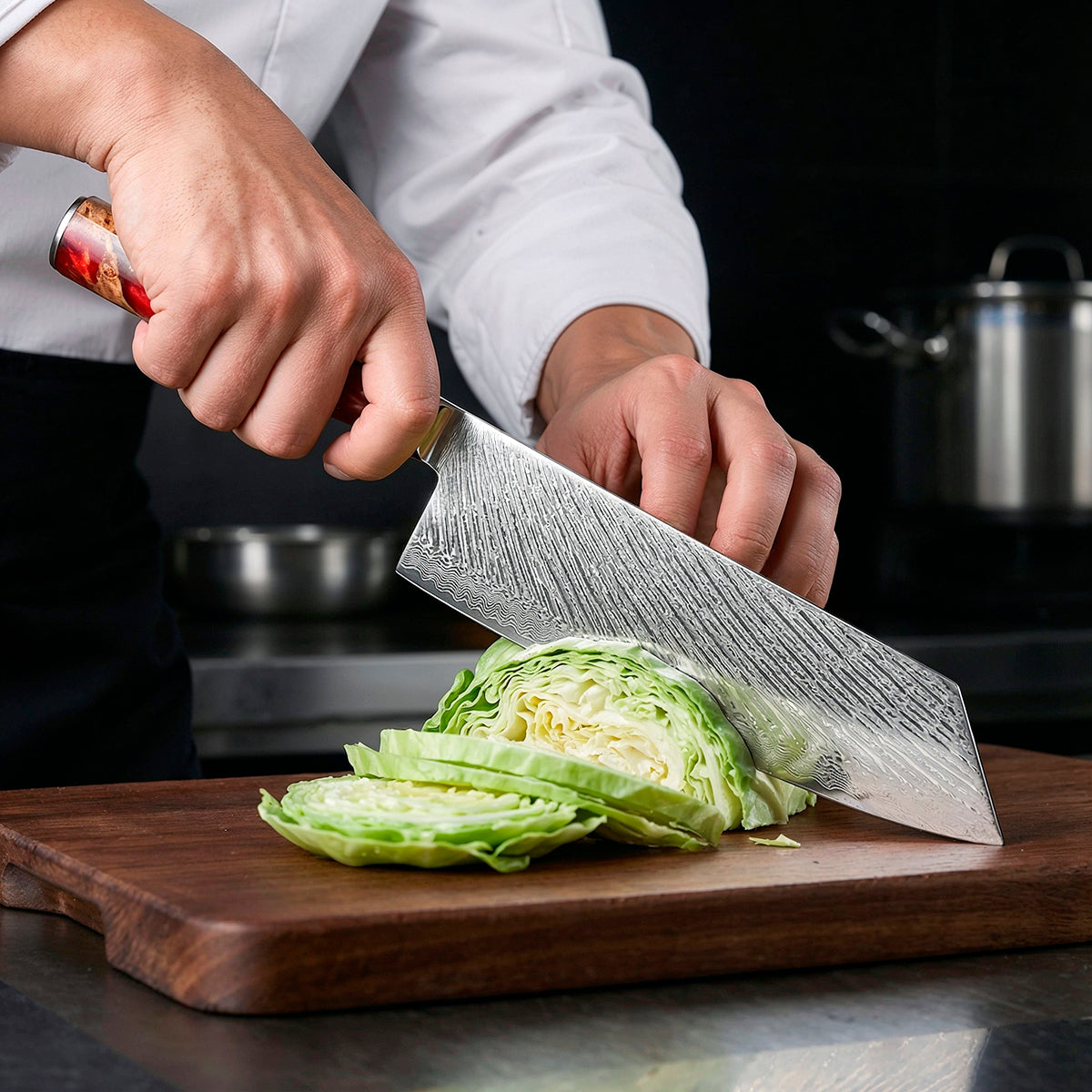 9-Piece Damascus Chef Knife Set with Red Handles VG10