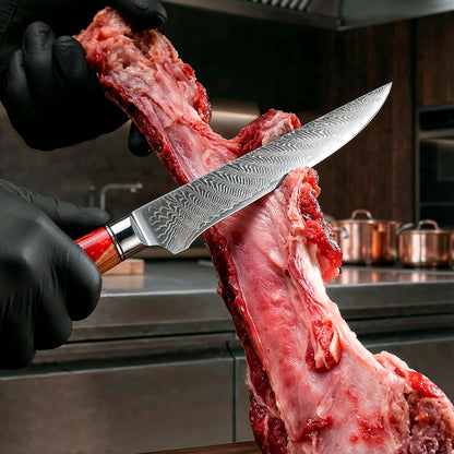 9-Piece Damascus Chef Knife Set with Red Handles VG10