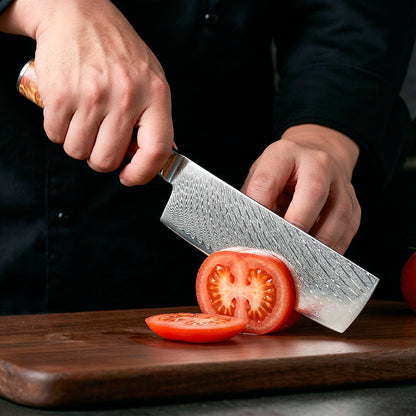 9-Piece Damascus Chef Knife Set with Red Handles VG10