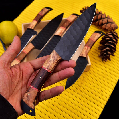 Black Carbon Steel Chef Knife Set 5-Piece